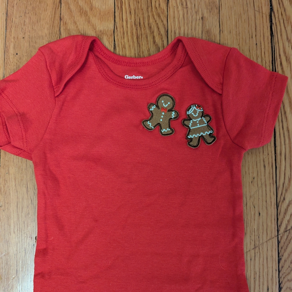 Gerber Festive Red Tee with Gingerbread Characters